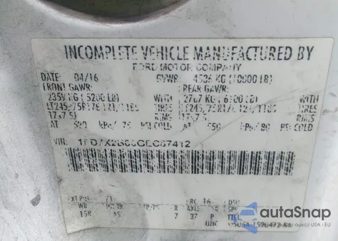 2016 Ford F-250 Xl from USA, damaged, VIN 1FD7X2B68GEC87412